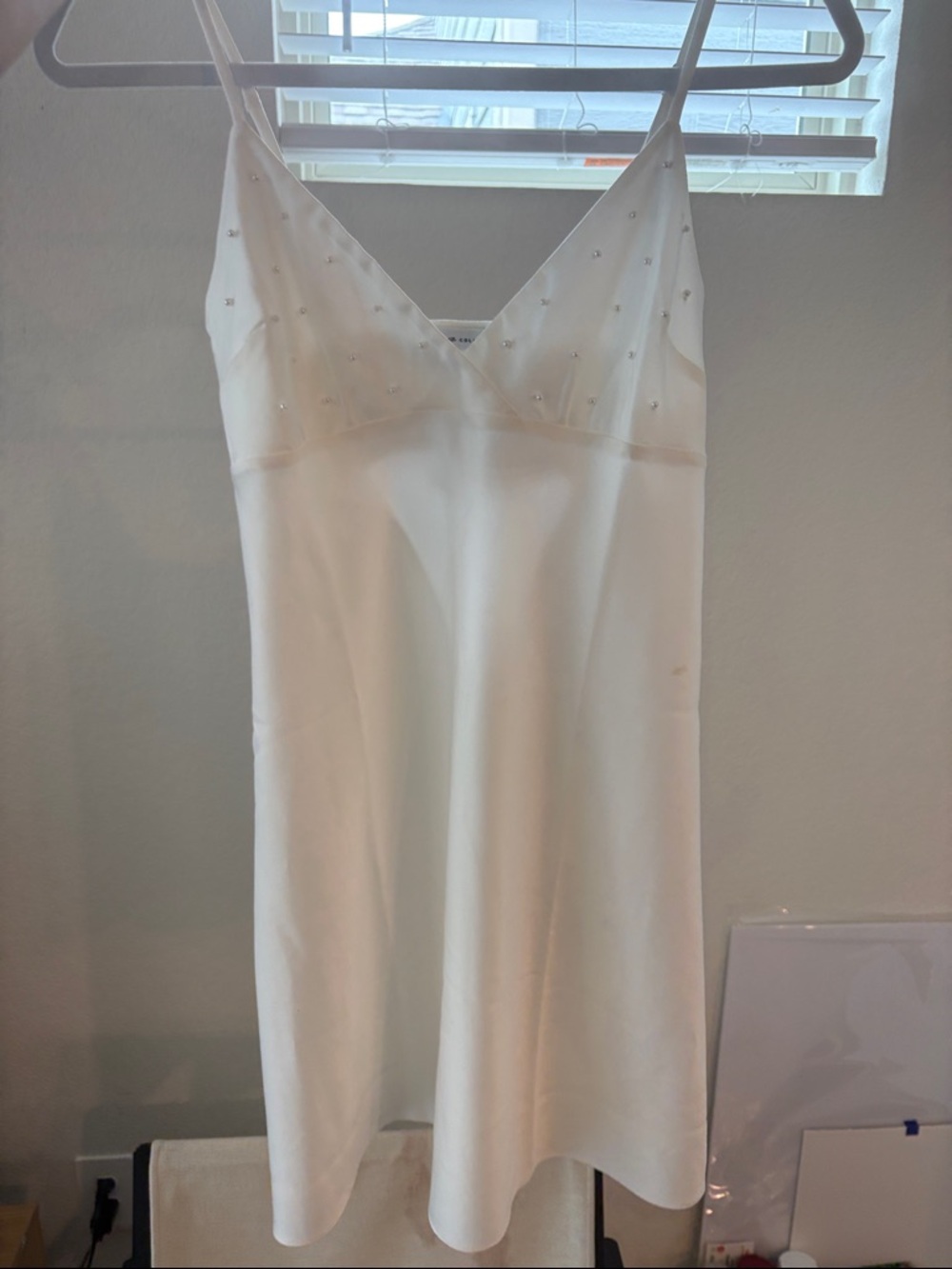 ANTRHOPOLOGIE rya collection Silk-Feel White Slip Dress with Beaded Bodice